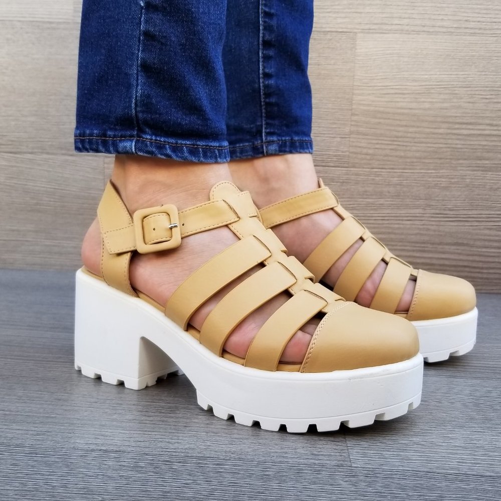 Beige Chunky Platform 90s Grunge look Summer Shoes - Picture 7 of 8